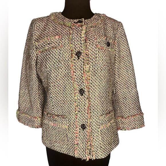 Talbots Tweed Multicolored Ladylike Office Neon Artsy Colorful Blazer 12P - Picture 3 of 8